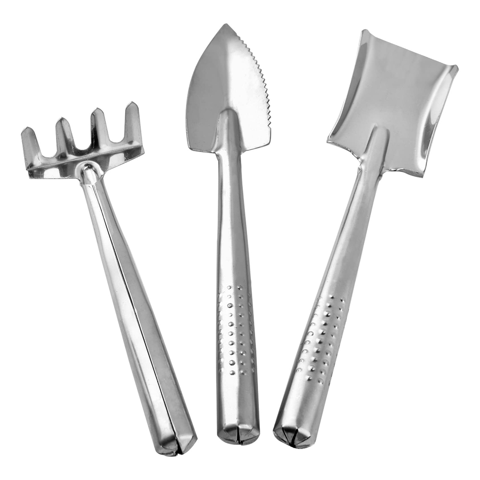 3 Pieces Mini Garden Tools Set, Stainless Steel Shovel Rake Spade silver
