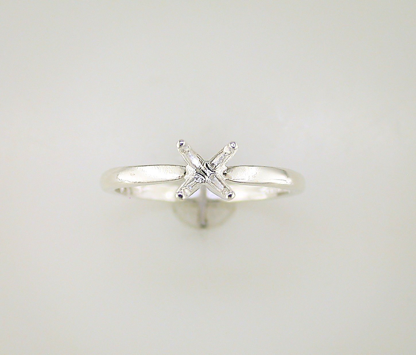 Round Four Prong Deep Vee Solitaire Ring Setting Sterling Silver
