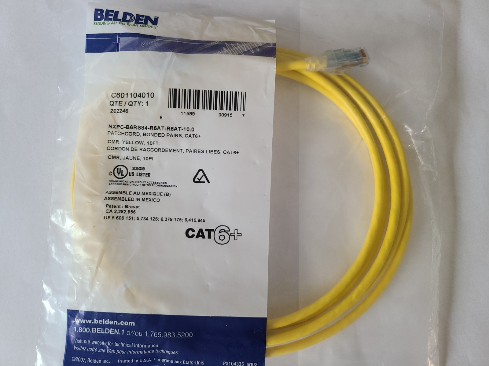 Belden Cat6 Ethernet Patch Cable - 10ft - Yellow