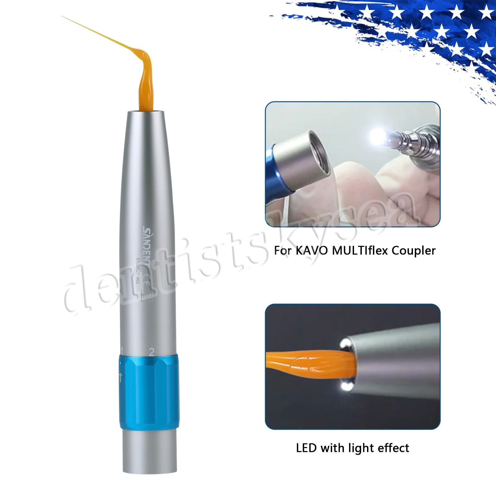 LED Dental Air Scaler Handpiece Sonic S with 3 Tips Fit MULTIflex Coupling US
