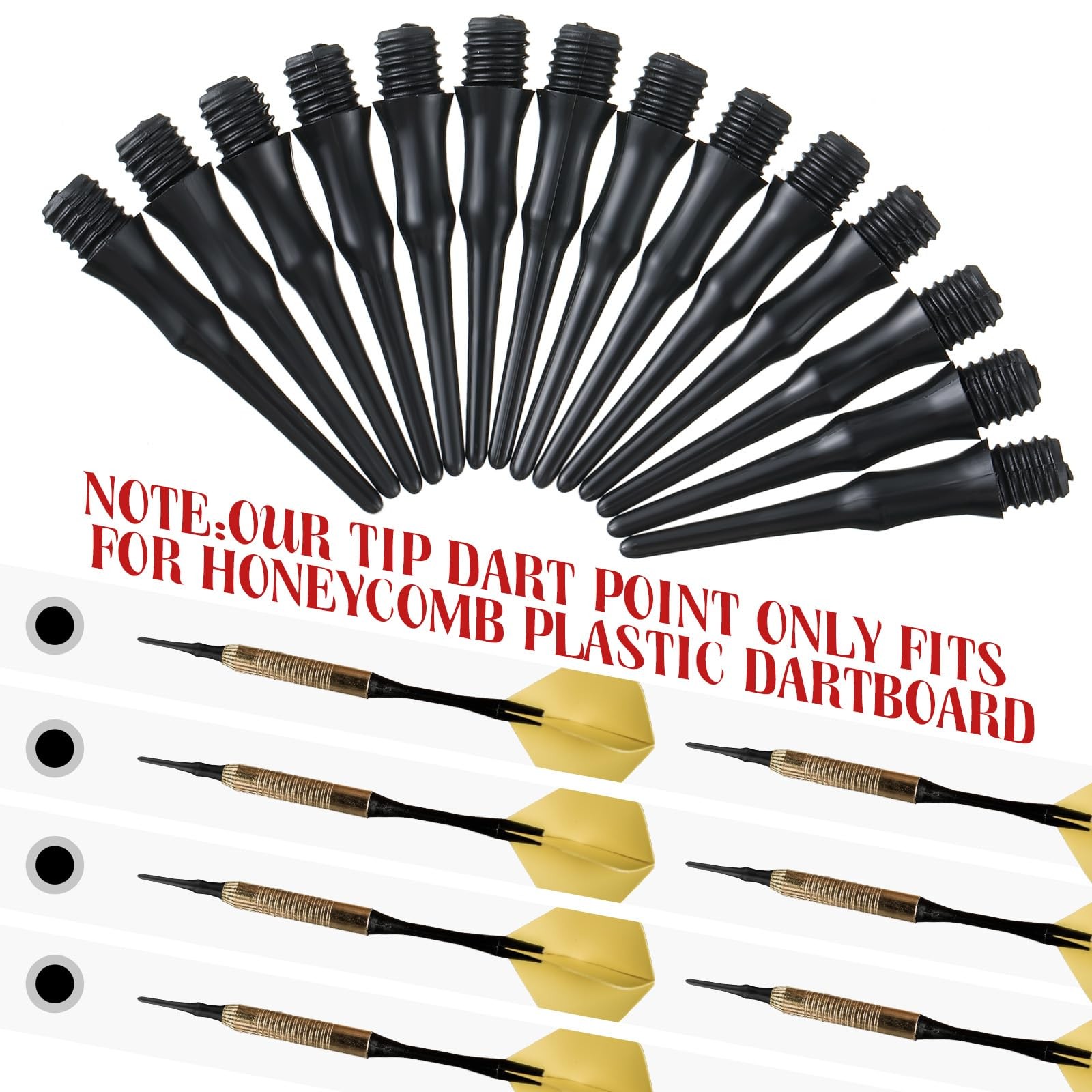 VioraWhite 200 Pack 2BA Thread Soft Tip Dart Points Plastic Replacement Dart ...