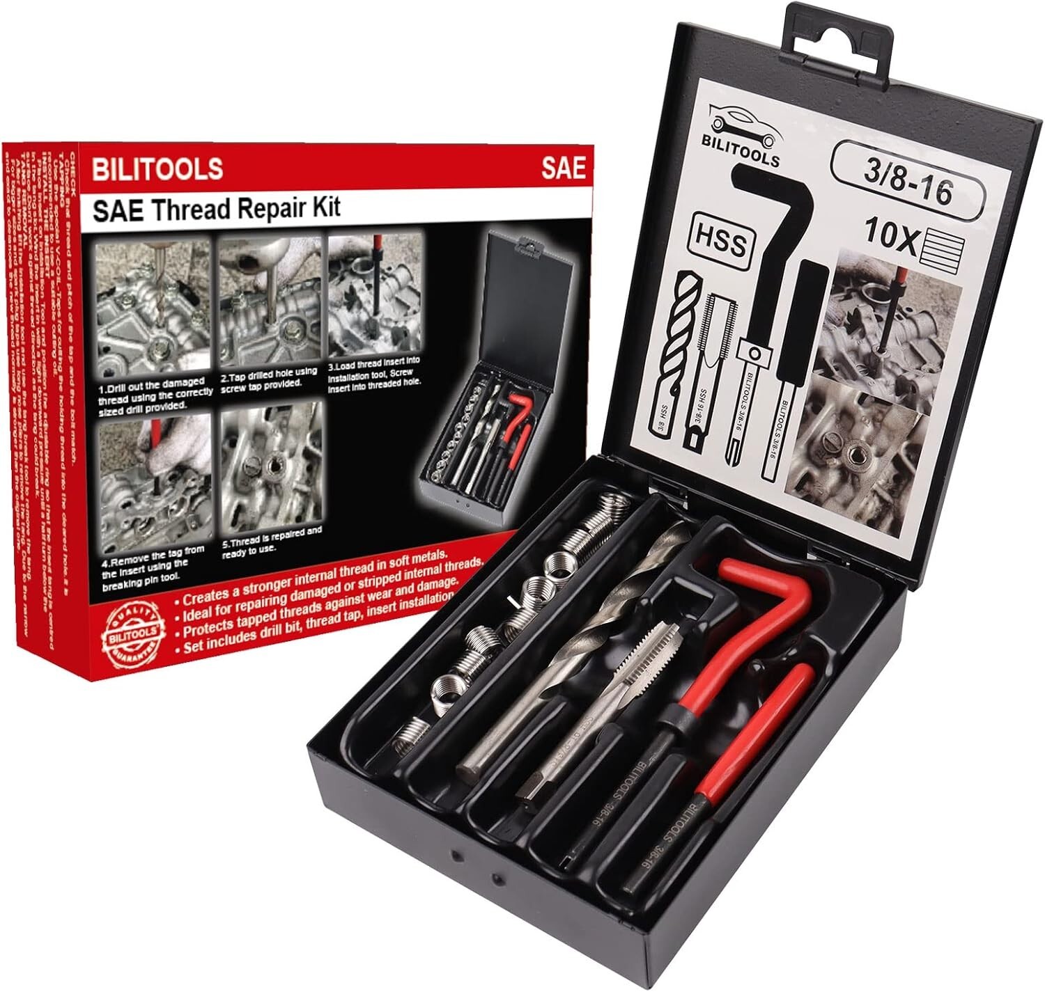 3/8-16 inch Thread Repair Kit, HSS Drill Helicoil Repair Kit SAE NEW