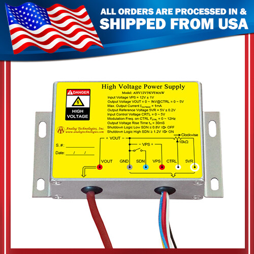 AHV12V9KV1MAW High Voltage DC-DC Power Supply 12VDC Input 9kV 1mA Output