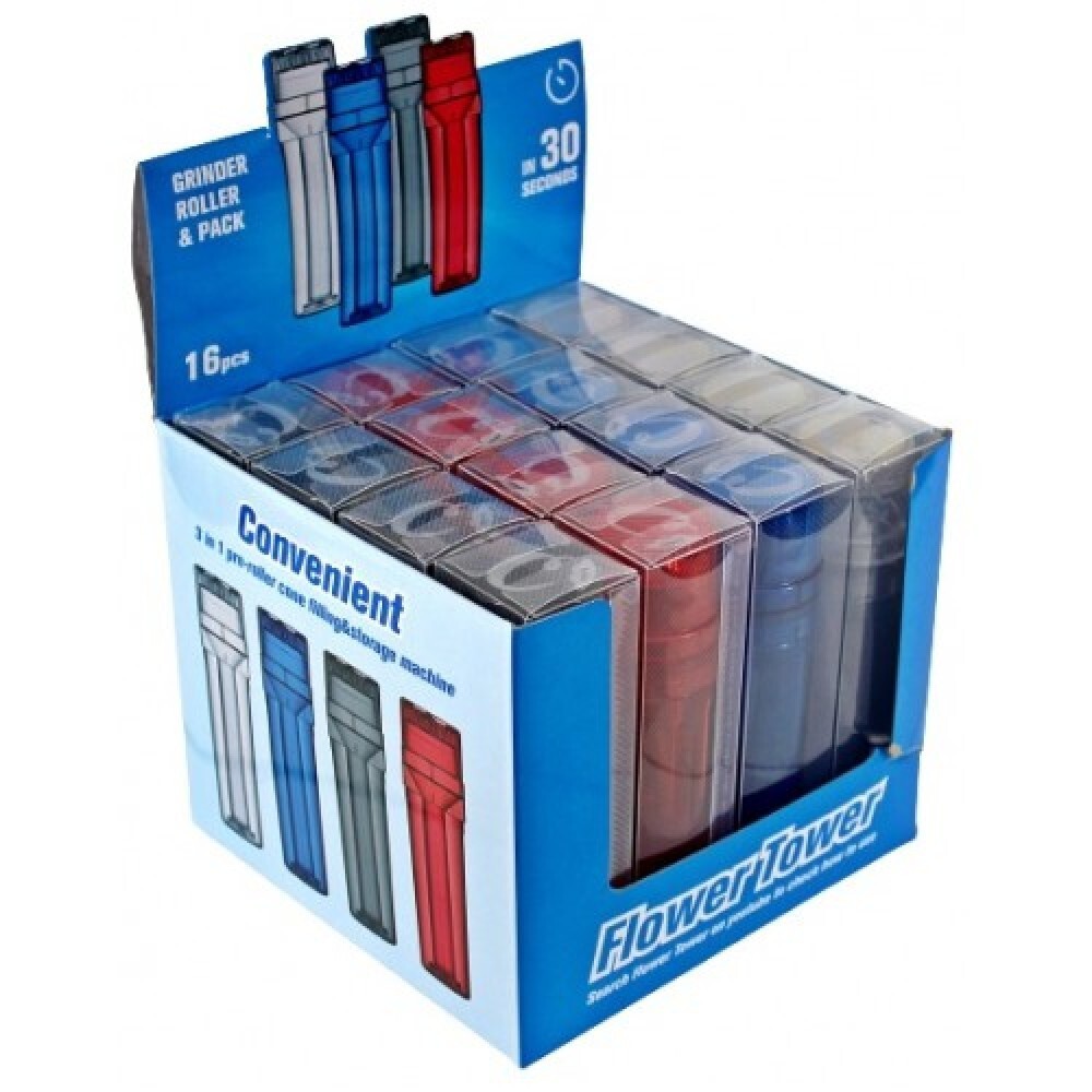 FLOWER TOWER GRINDER ROLLER PACK , PRE ROLL CONE FILLING & STORAGE MACHINE 16pcs