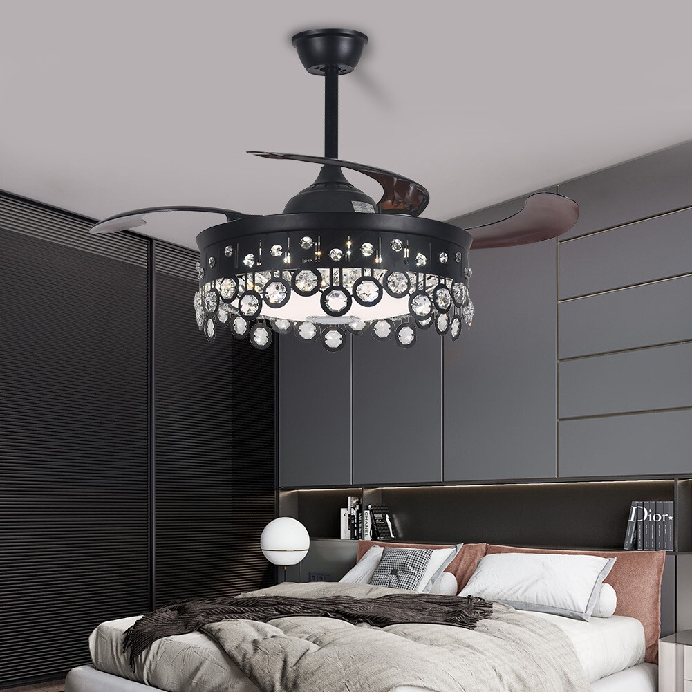 42 inch black colorful bluetooth invisible crystal fan light lamp fan light