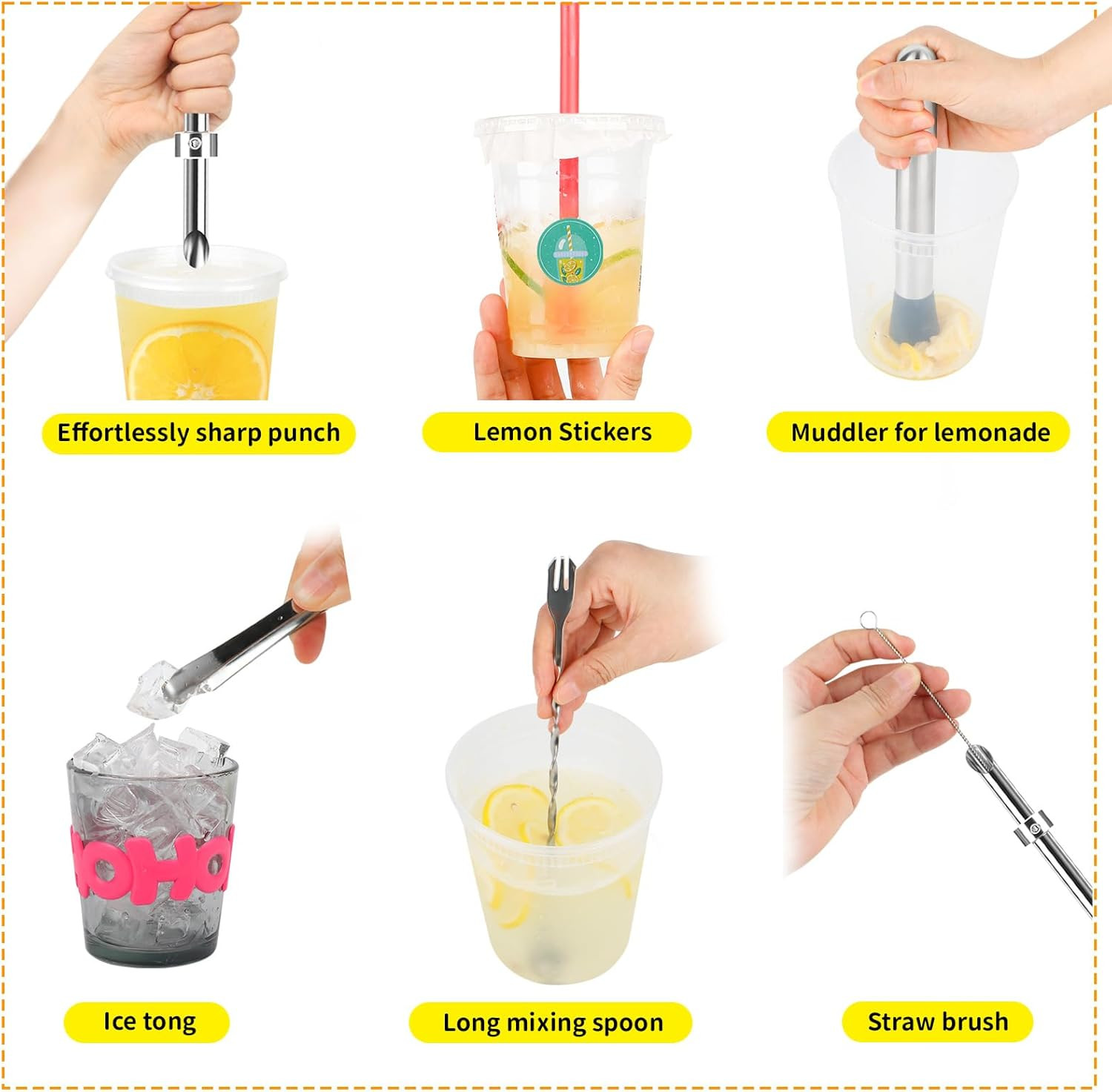 8-Piece Lemonade Muddler and Straw Puncher Set with Accessories