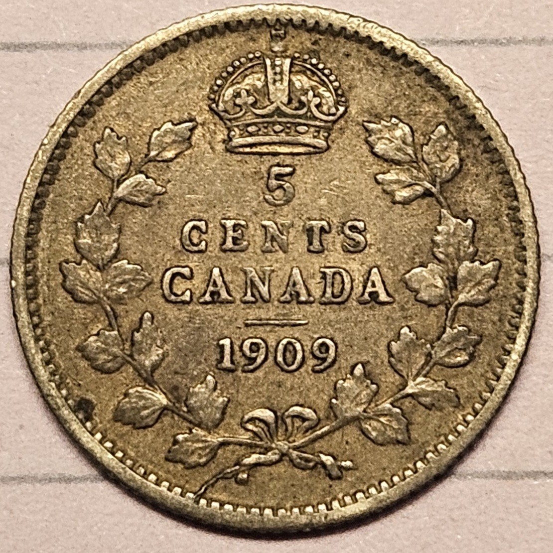 1909 Canada 5 Cents, King Edward VII High Grade Silver