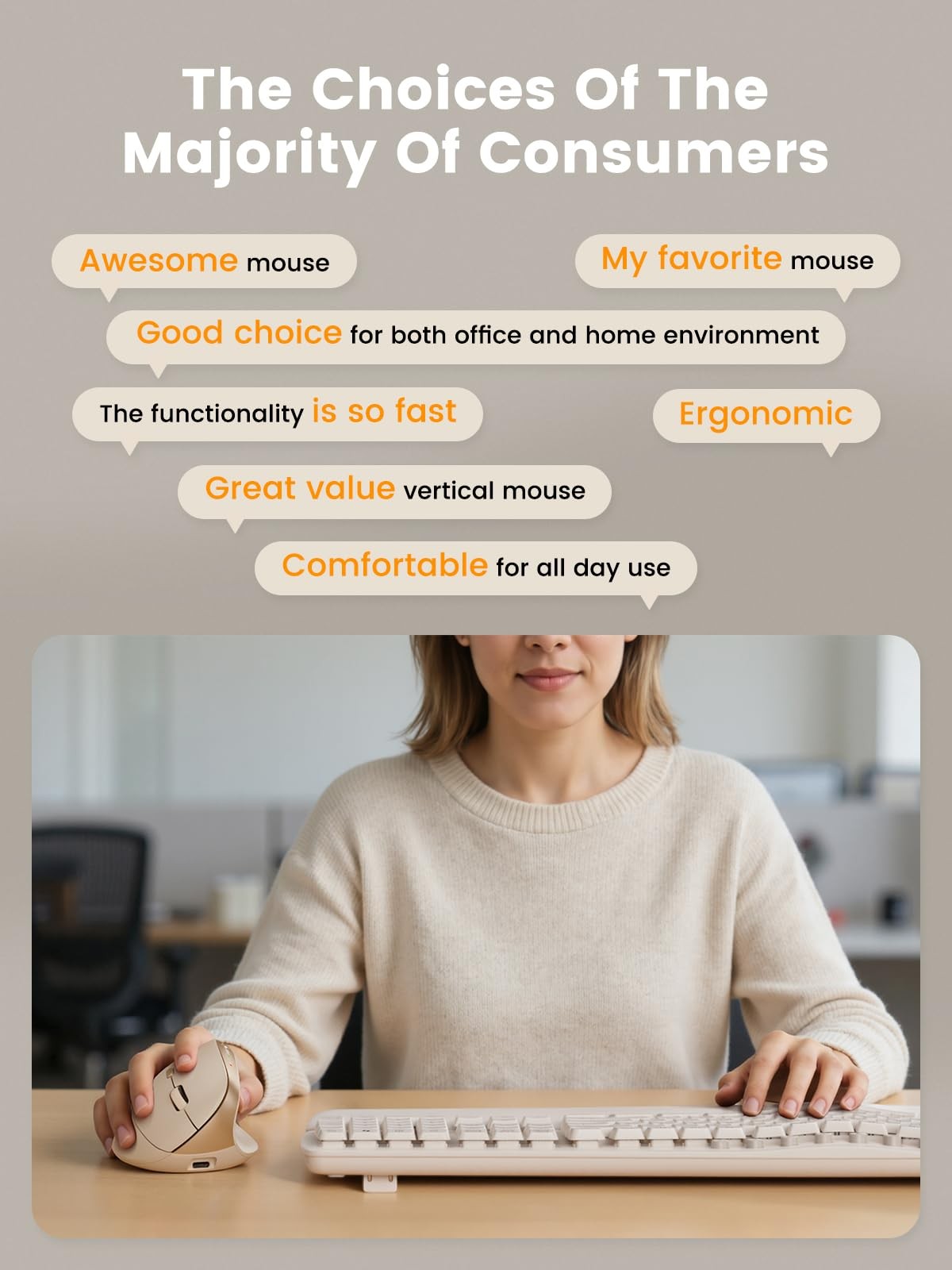 MAM3 Ergonomic Vertical Wireless Rechargeable Mouse 4 Adjustable DPI Beige