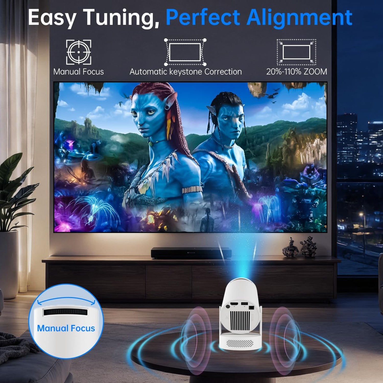 Projector with WiFi and Bluetooth, Mini Projector with Built-in Apps, 4K Supp...