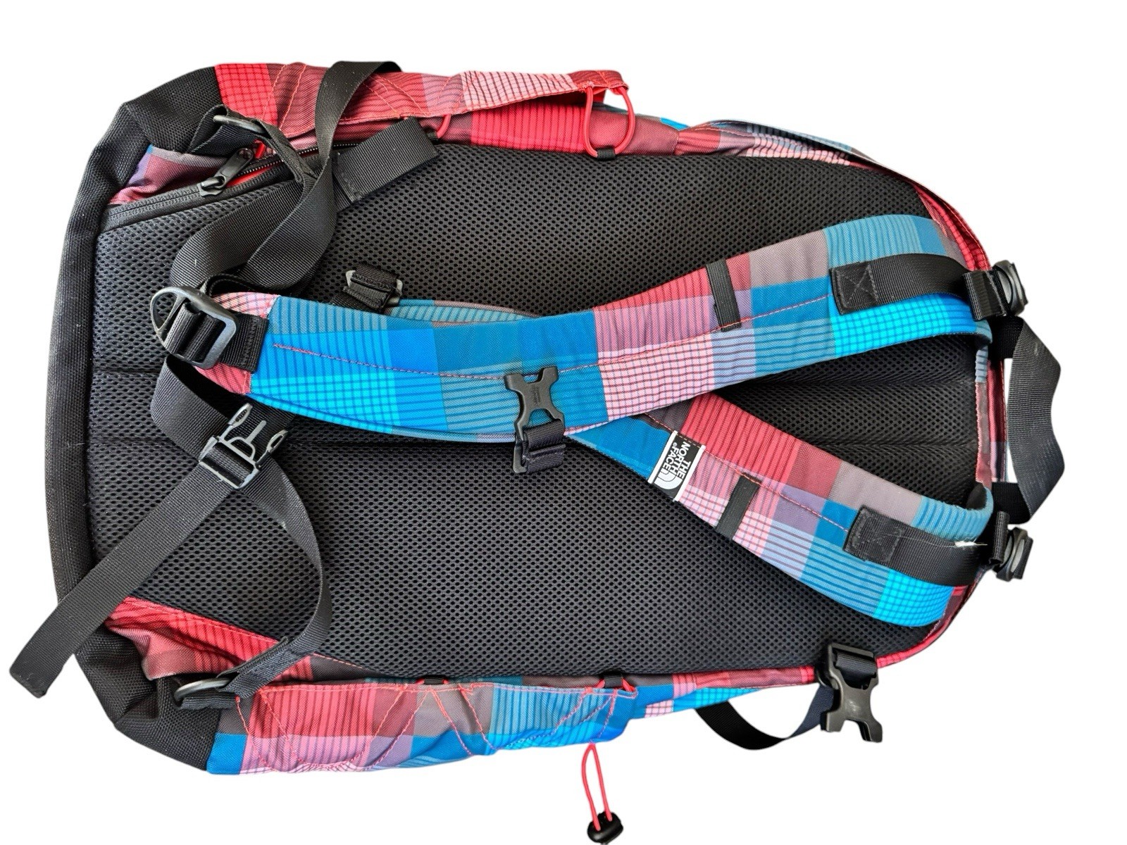 North Face Backpack Colorful Multi Plaid 9 Pockets For Computer & Gear Mesh Back