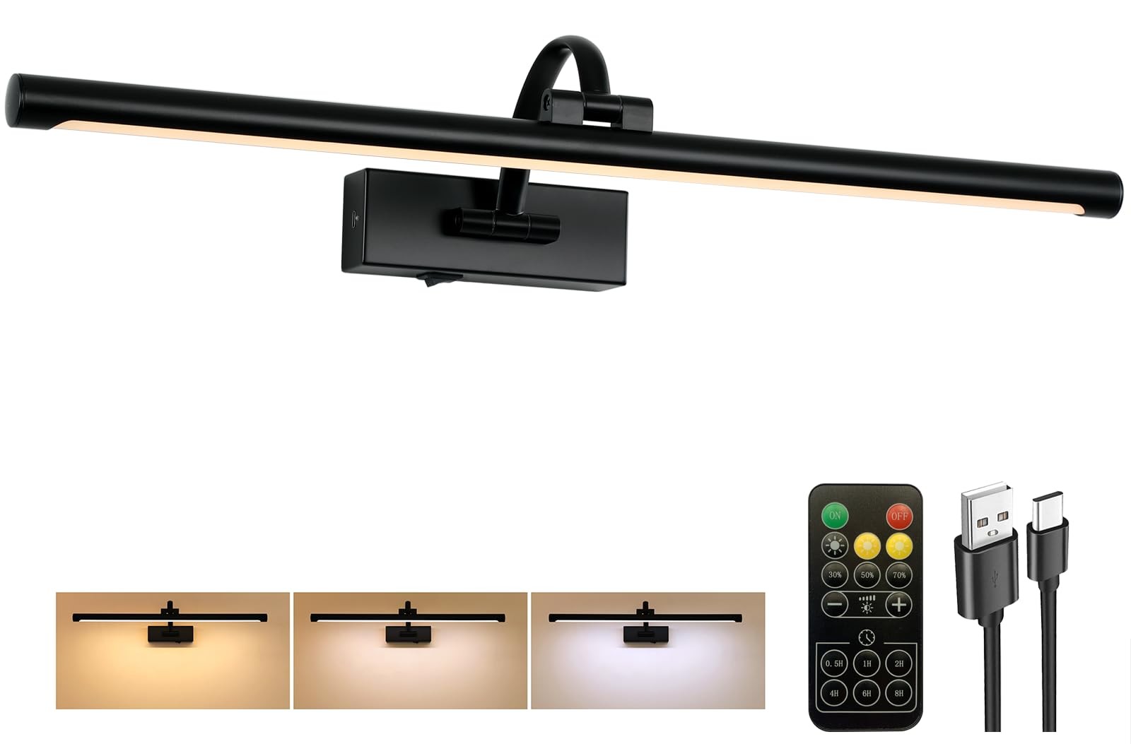 Tassuowell Picture Light Battery Operated with Remote, 3CCT 23.6inch, Black