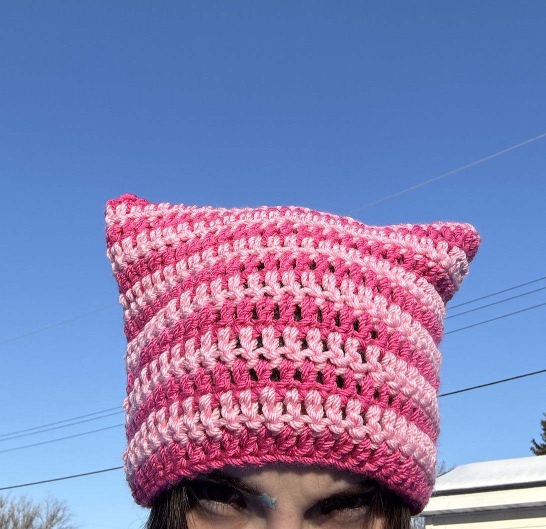 Handmade Crochet Cat Beanie - Light & Dark Pink