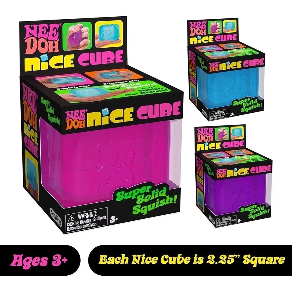 Nee Doh Nice Cubes Ice Cube Toy Fidget Super Solid Squish Blue/pink/purple