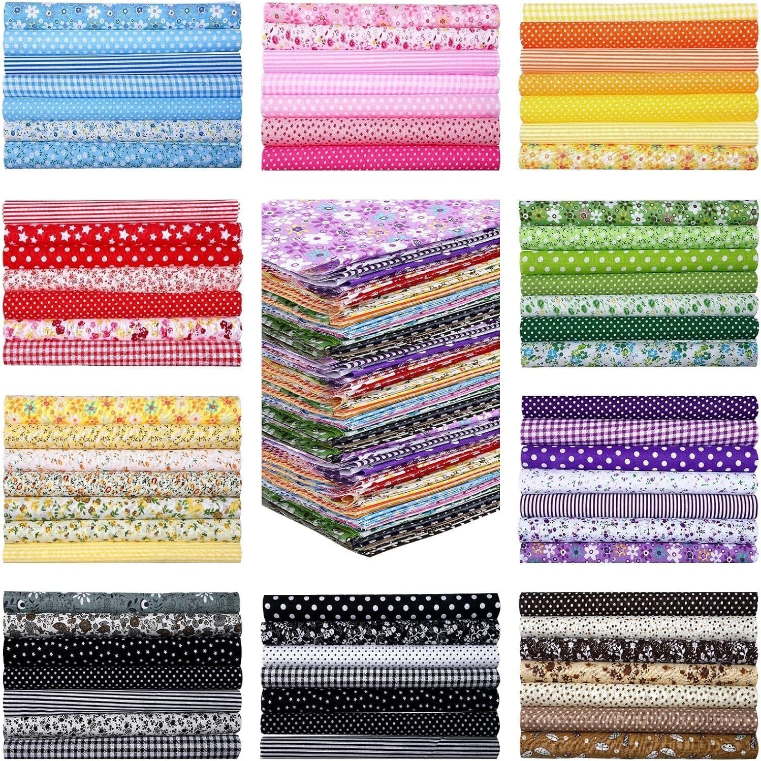 70pcs Cotton Fabric Bundles 10x10inch Quilting Patchwork Printed Floral Pattern