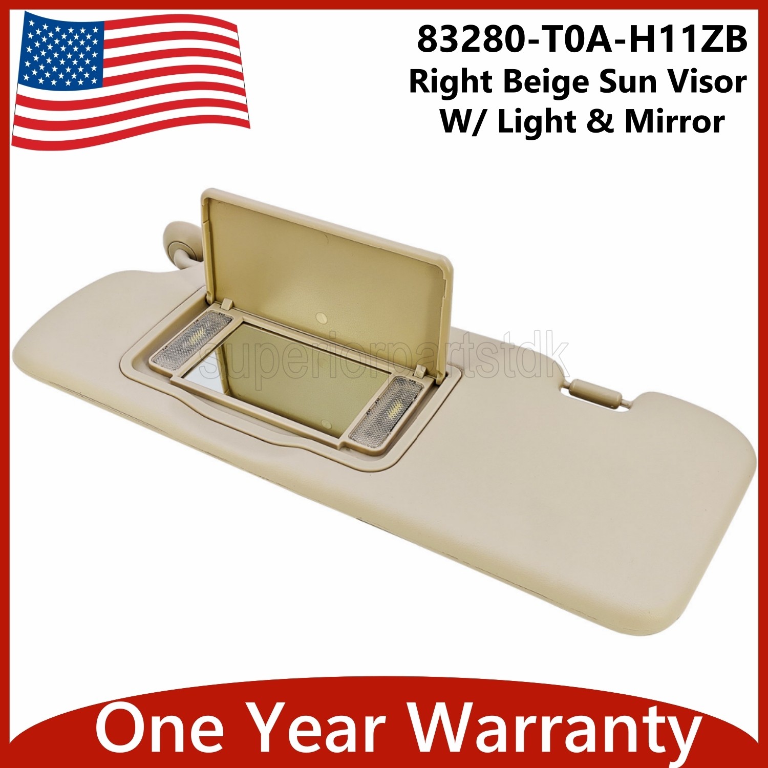 83280-T0A-H11ZB Right Beige Sun Visor W/ Light & Mirror For 2012-2016 Honda CR-V
