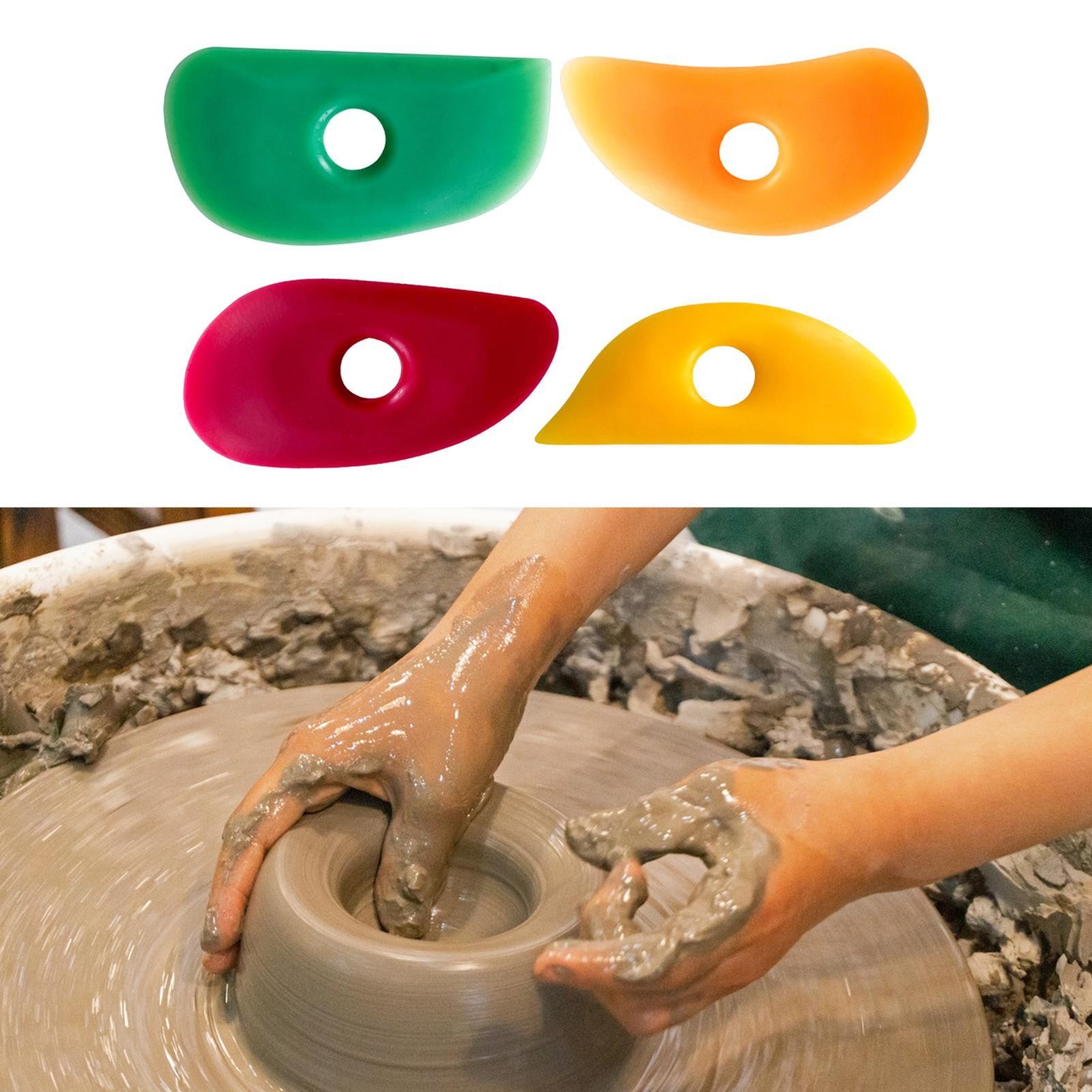 4 Pieces Ceramic Art Silicone Scraper for DIY Smooths Shapes Sculpting Tool