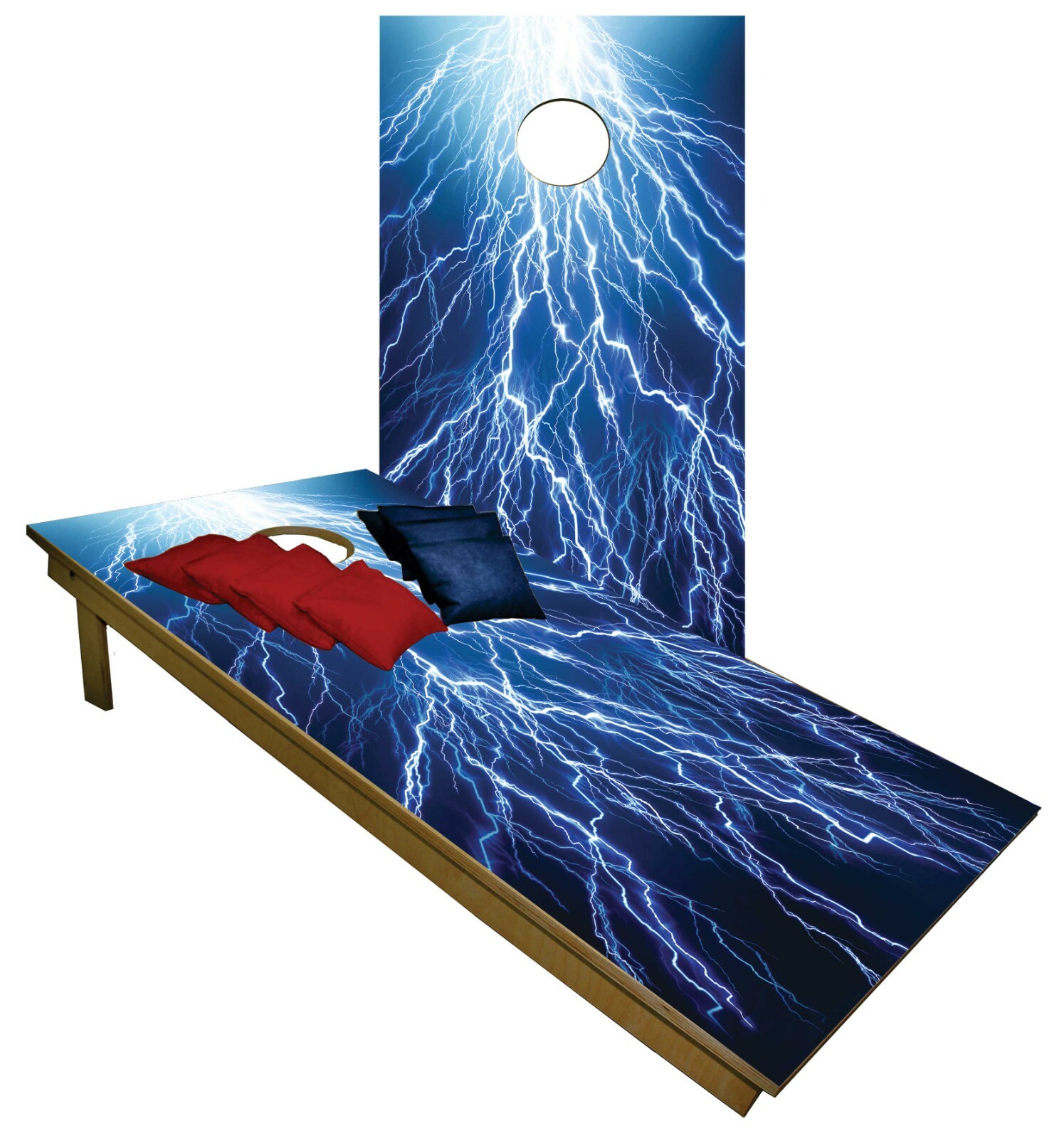 Cornhole Lightning Storm Blue on Black Boards BEANBAG TOSS GAME w Bags Set