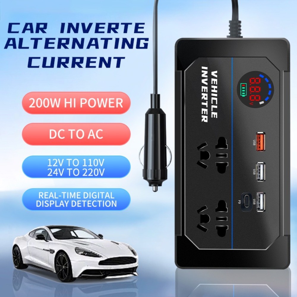 Power Inverter, 8-in-1 DC 12V to 110V AC Car Plug Adapter Outlets Converter
