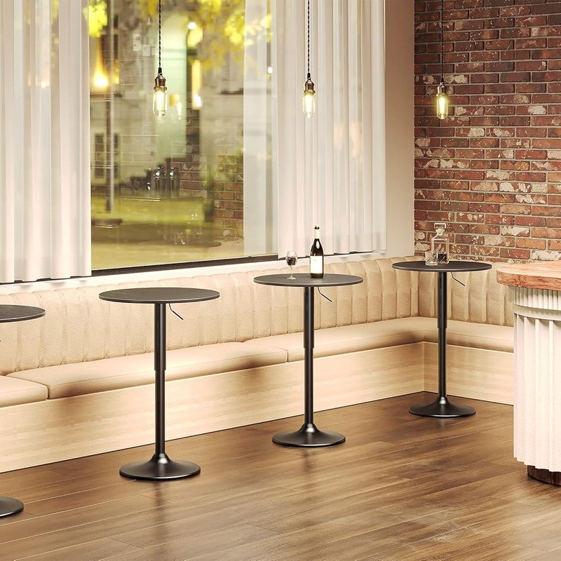 Modern Adjustable Height Round Bar Table Bistro Dining Cafe Iron Base Stable New