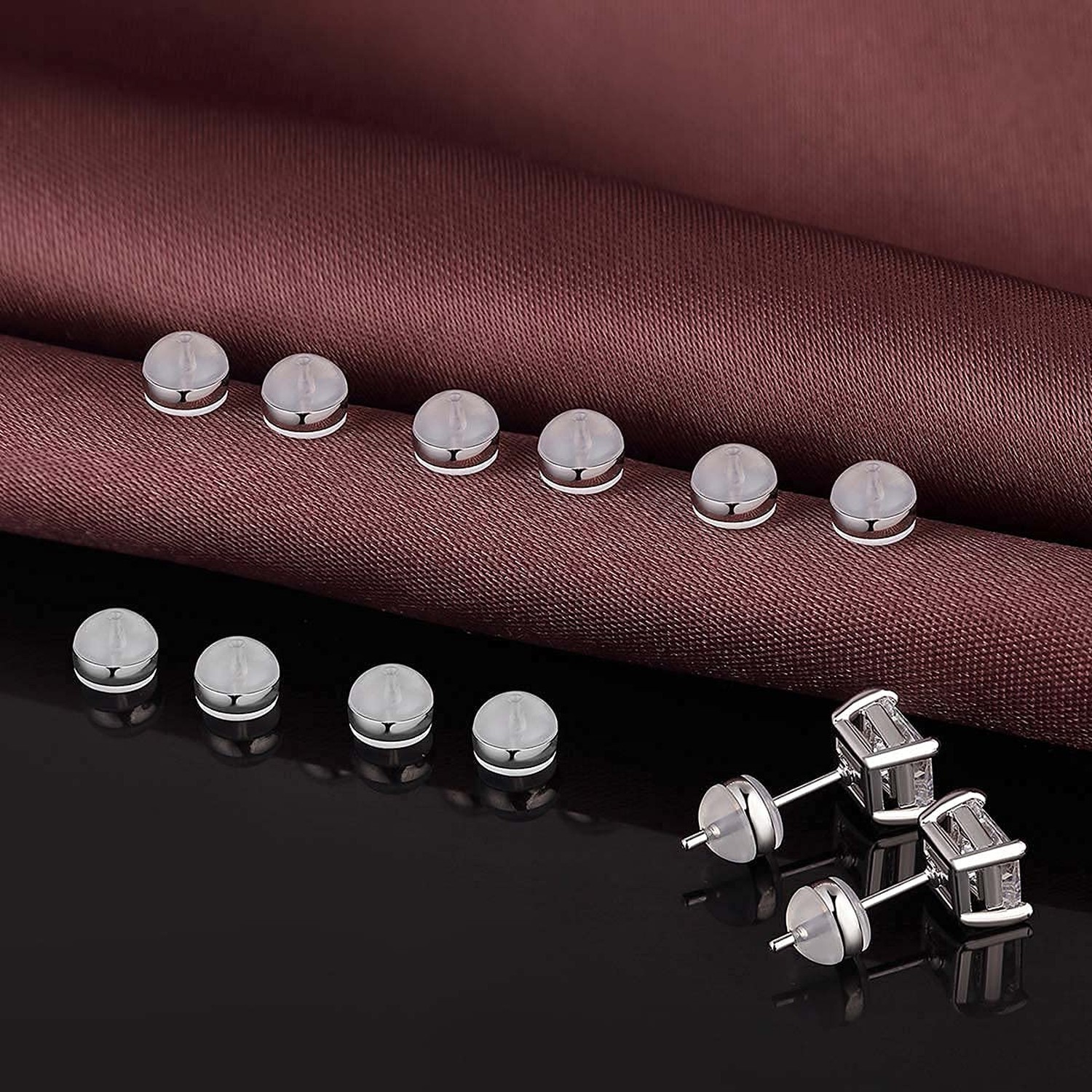 DELECOE 12pcs Soft Silicone Earring Backs for Studs Silver&Gold Belt Rubber E...