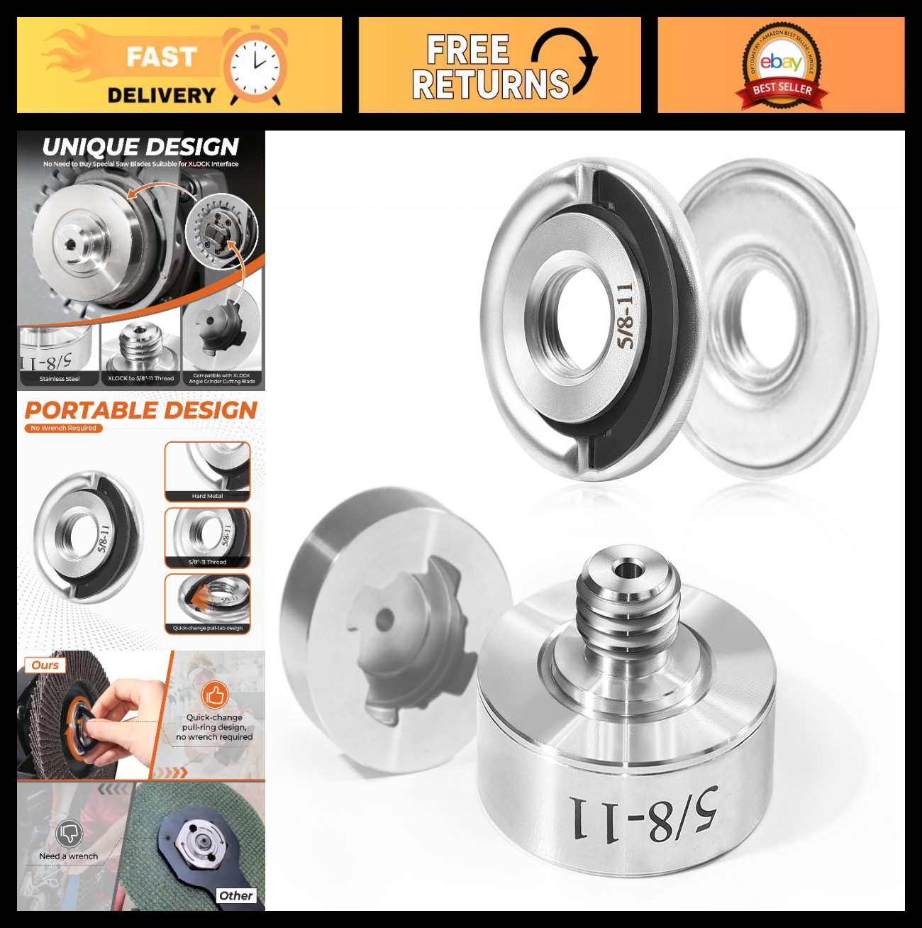5/8"-11 Thread Adapter Kit for Quick Change Nut | Fits XLOCK Angle Grinders, Ins