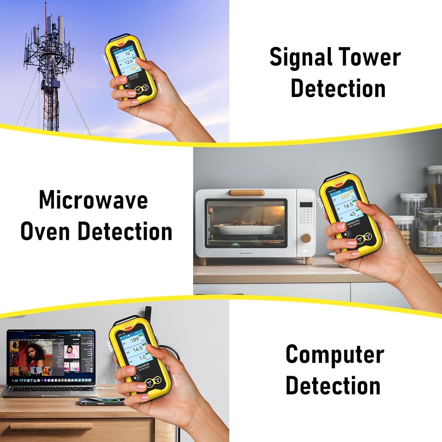 EMF Detector, 3-in-1 Portable Electromagnetic Field Radiation Detector, Elect...