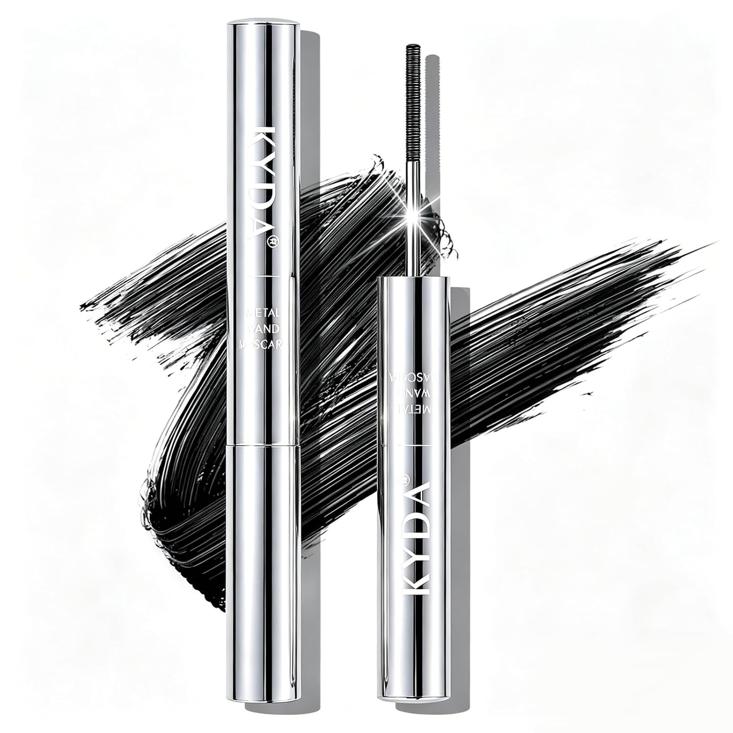 Black Washable Metal Mascara Wand, Curling Iron Wand 3D Eyelash Non-Clumping, Sm