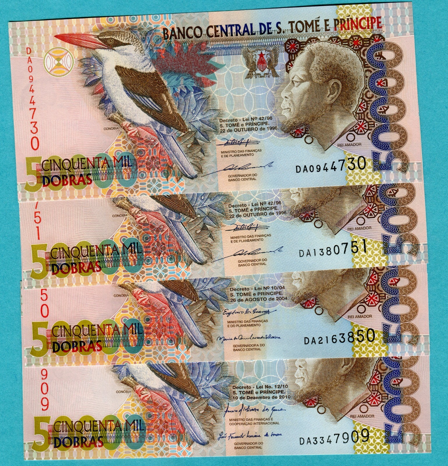 Saint Thomas & Prince 50,000 Dobras 1996 / 2004 / 2010 P68a P68b P68c P68d UNC