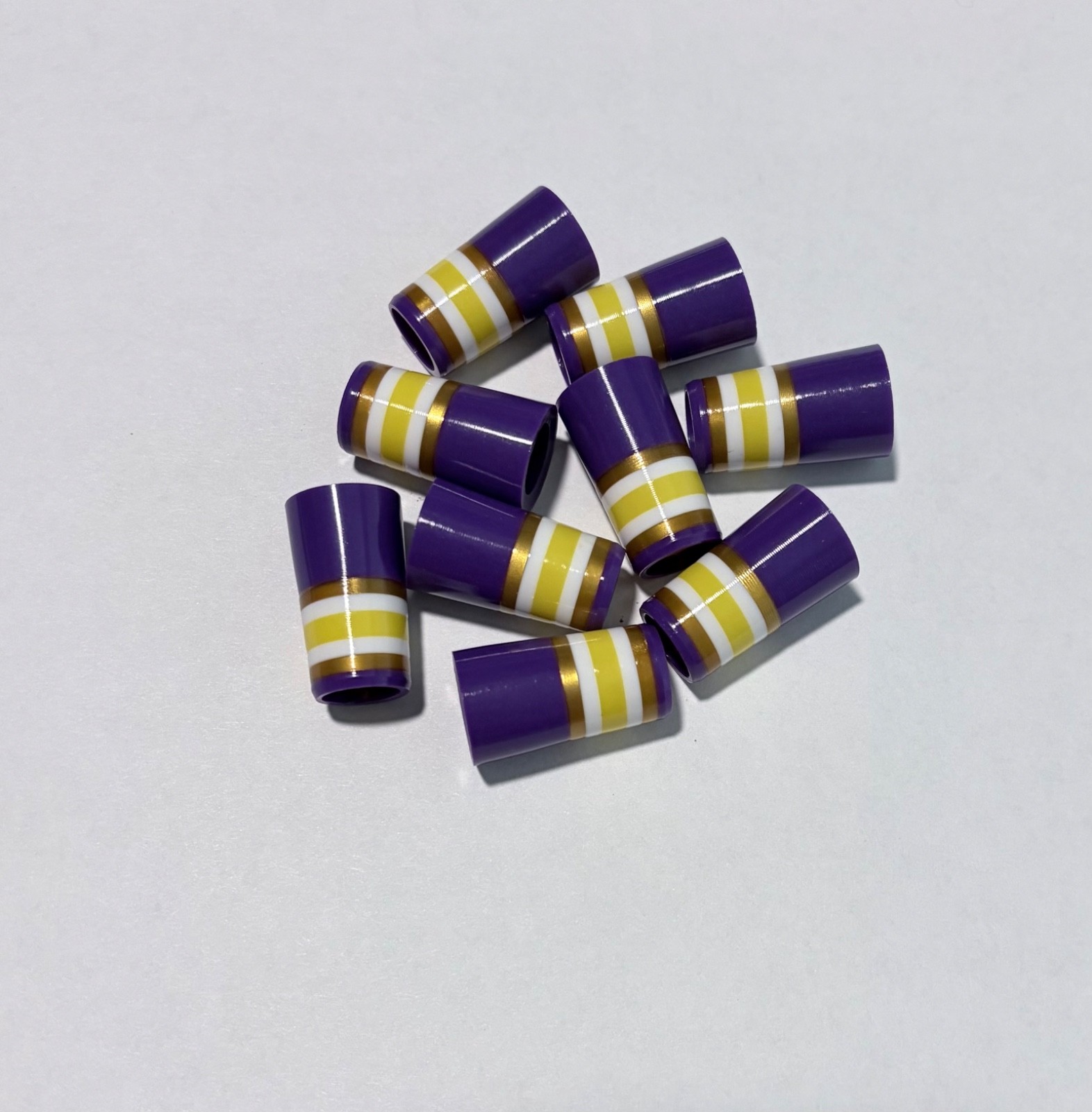 Custom ferrules purple w gold, white and yellow rings .355 x 1” 10 pack