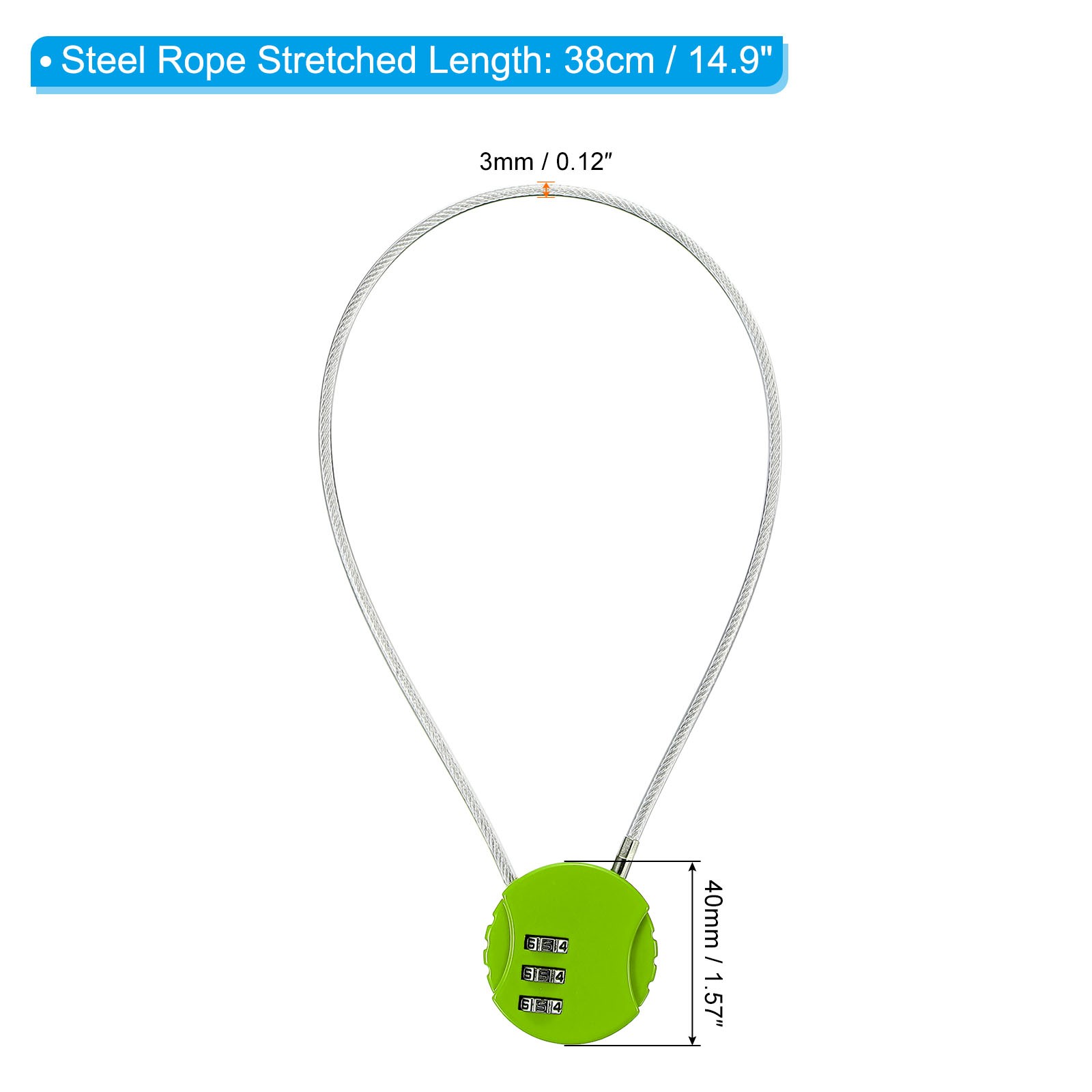 Small Combination Block 14.9", 1pc 3 Digit Luggage Lock, Green