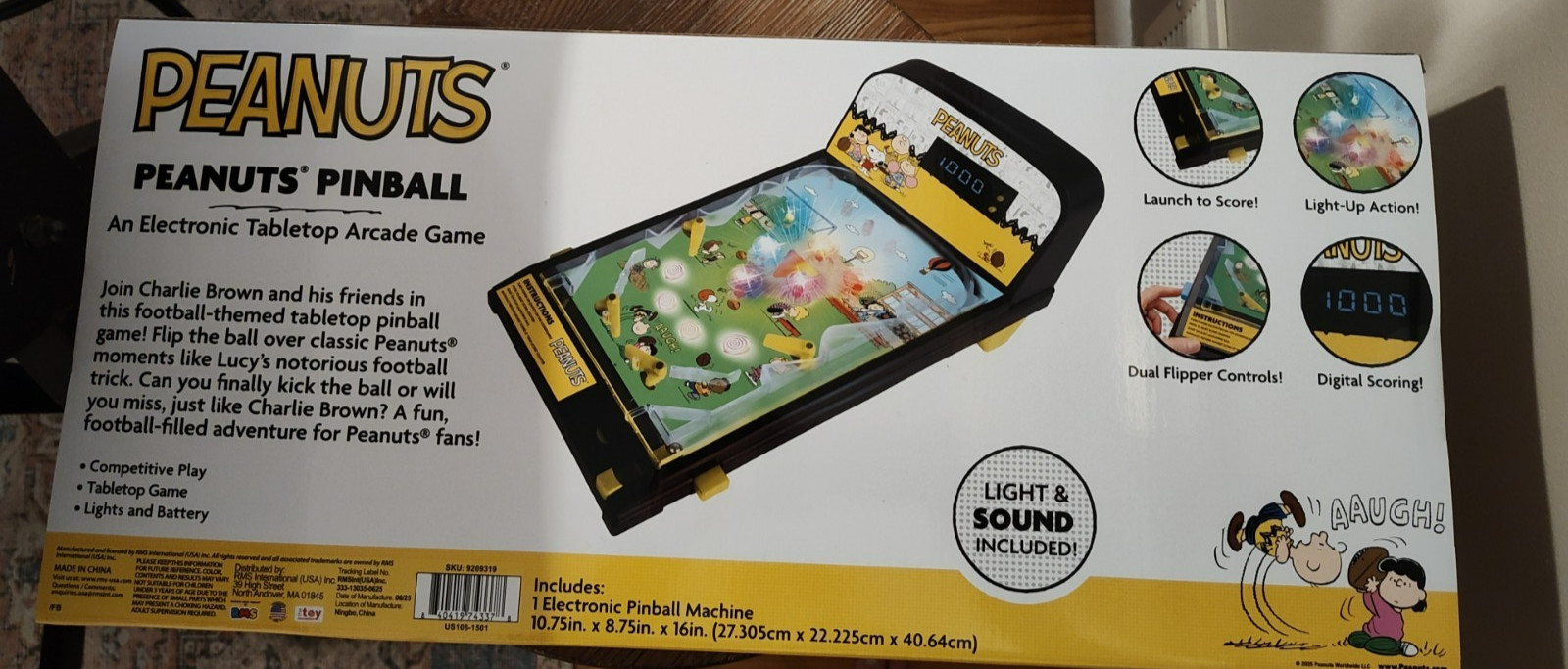 Peanuts Snoopy Electronic Tabletop PINBALL Machine w/ Lights & Sound NIB