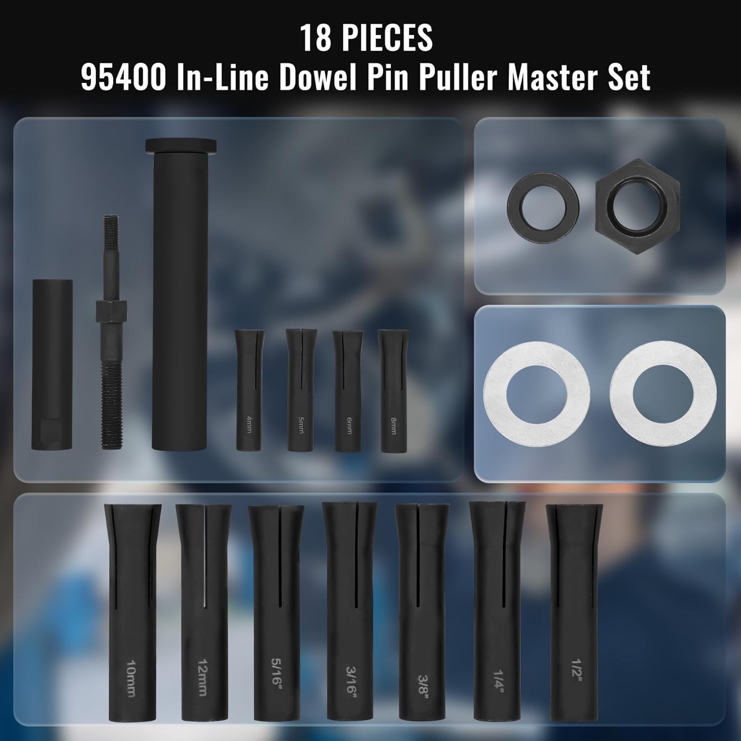 18pcs 95400 in-Line Dowel Pin Puller Master Set Includes Both SAE and Metric