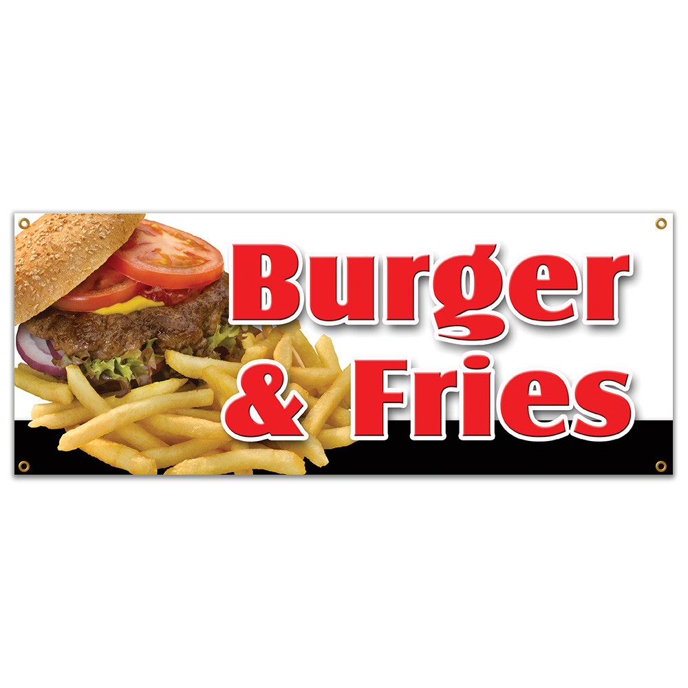 BURGER & FRIES BANNER SIGN cheeseburger french fries grill beef cheese