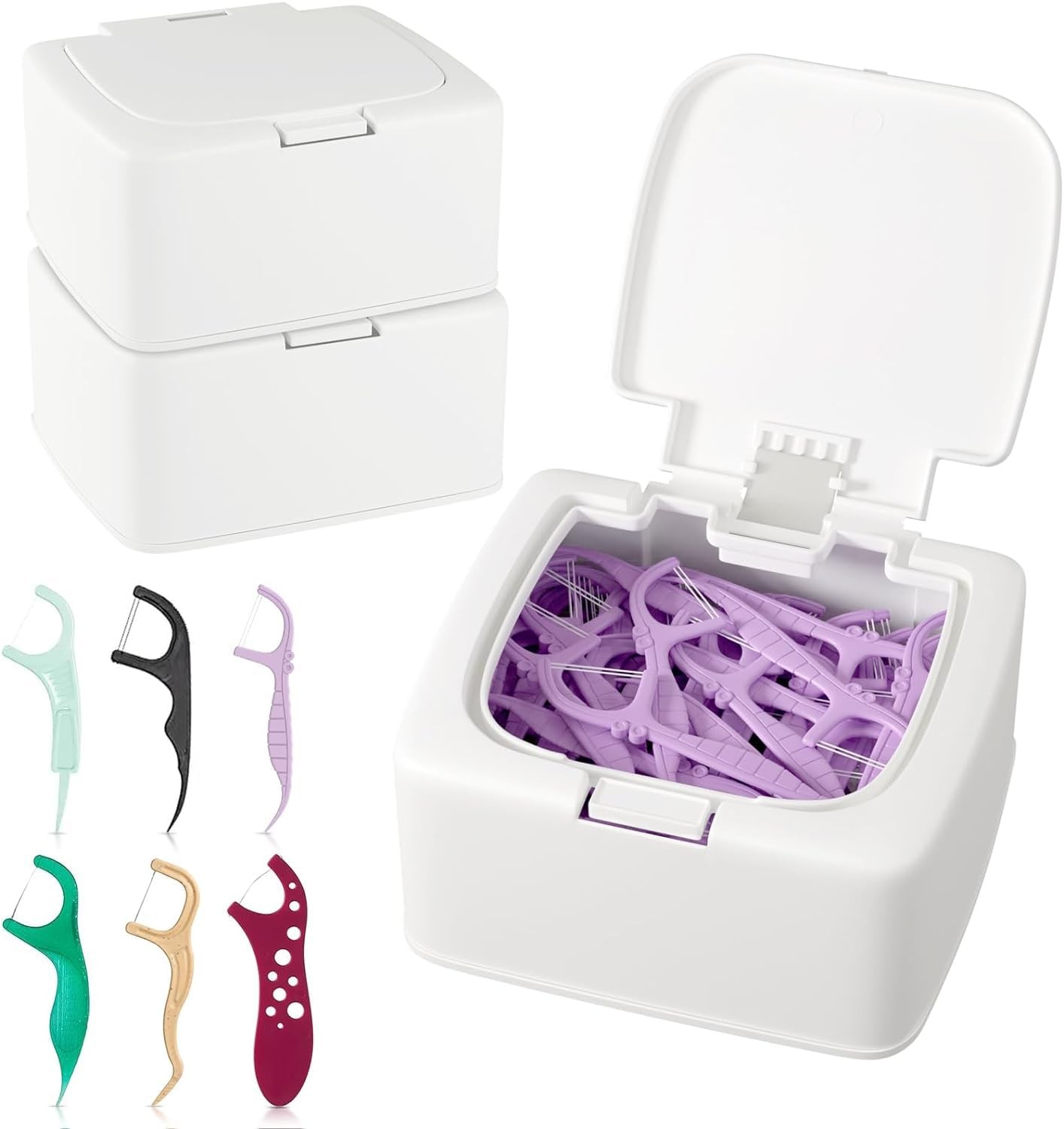 2-Pack Floss Pick Holder and Qtip with 1 Foot (Pack of 2), White