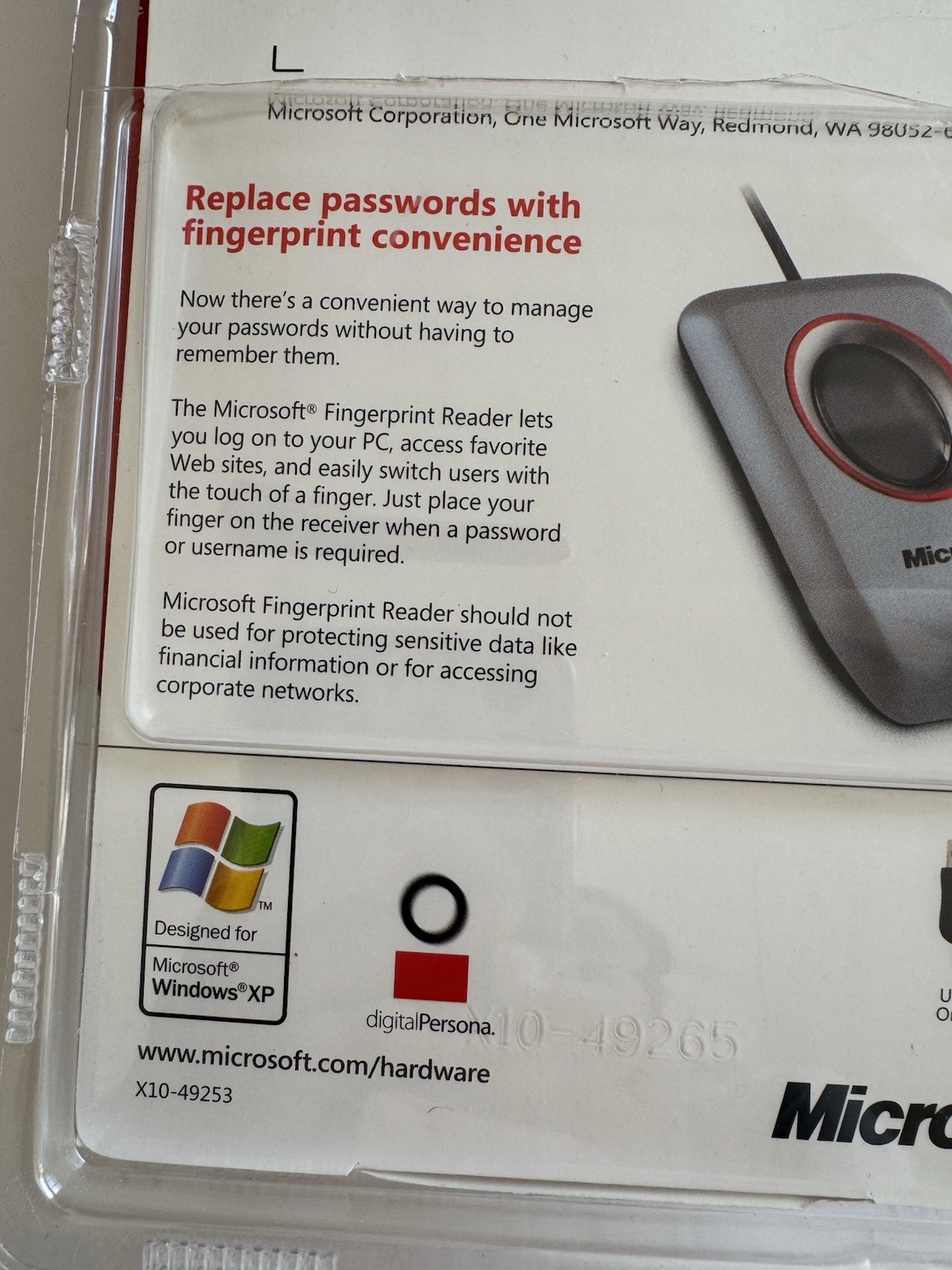 Microsoft Fingerprint Reader USB Sealed Windows X10-49253