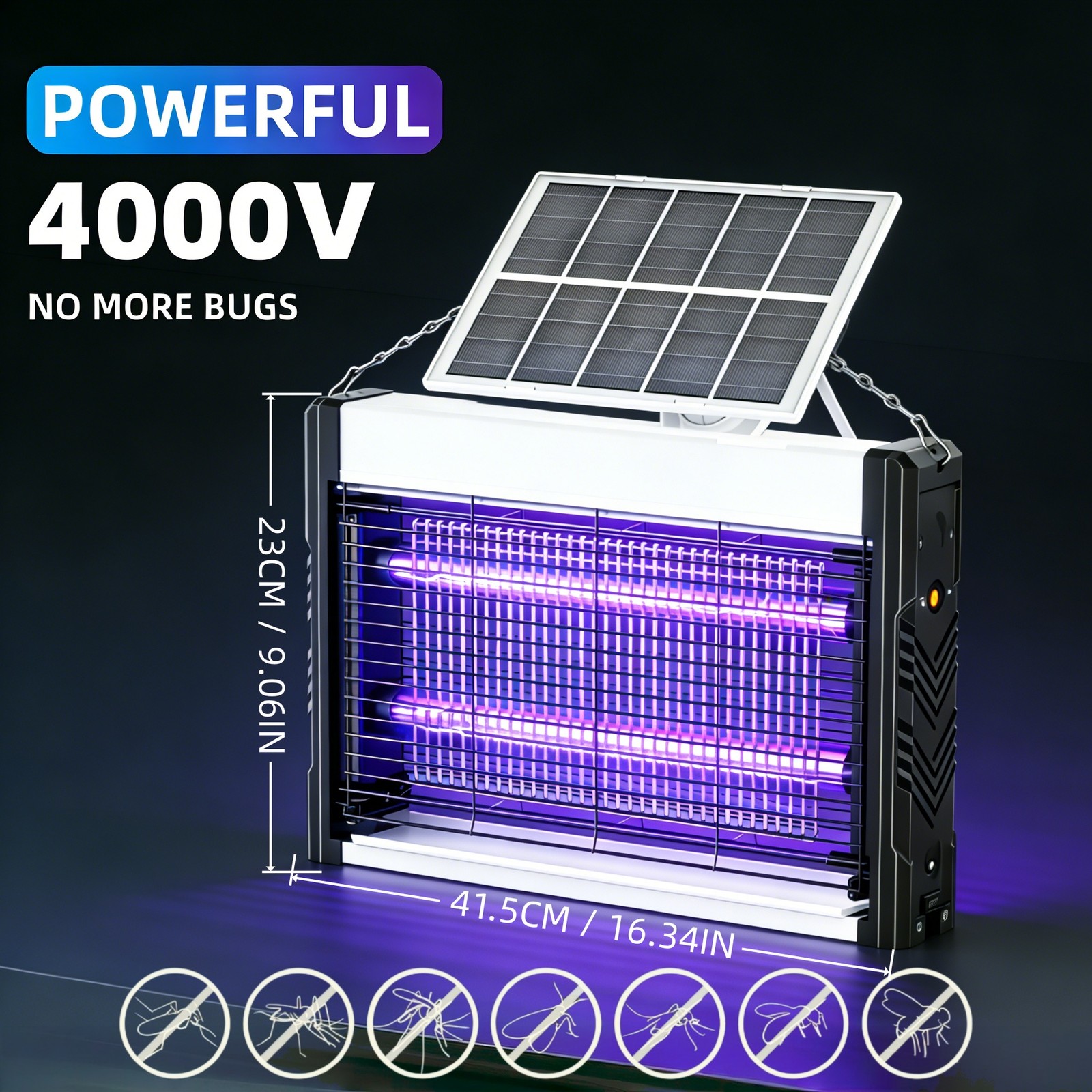 Solar Bug Zapper Mosquito Zapper Waterproof with Solar Panel Electric Fly Zapper