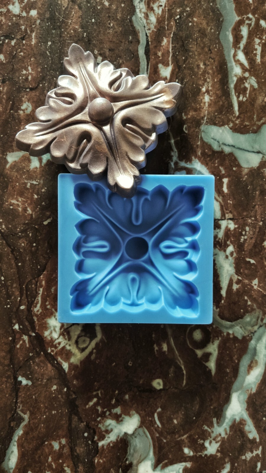 Silicone mold for acanthus style volumetric tile castings 9.5 x 9.5cm