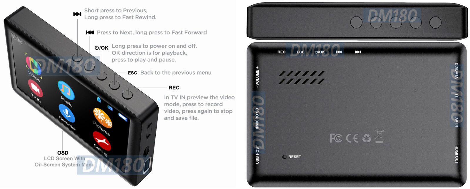 Portable Digital Video Recorder Player W/ HD 1080P RCA AV Output 4.3" LCD Screen