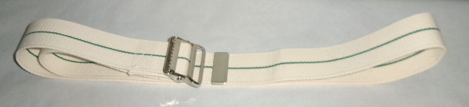 Posey 65" Cotton Gait Transfer Belt 2" White with Green Stripe