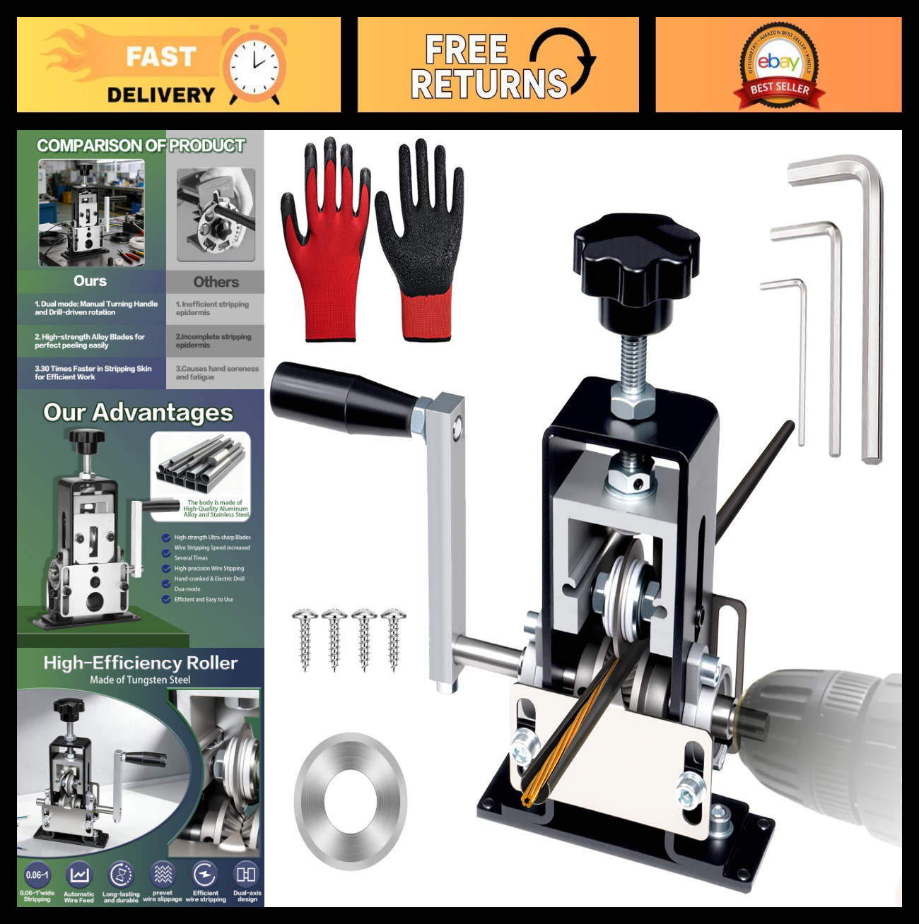 Manual Wire Stripping Machine - Drill Powered Copper Wire Peeler Tool 0.06-1