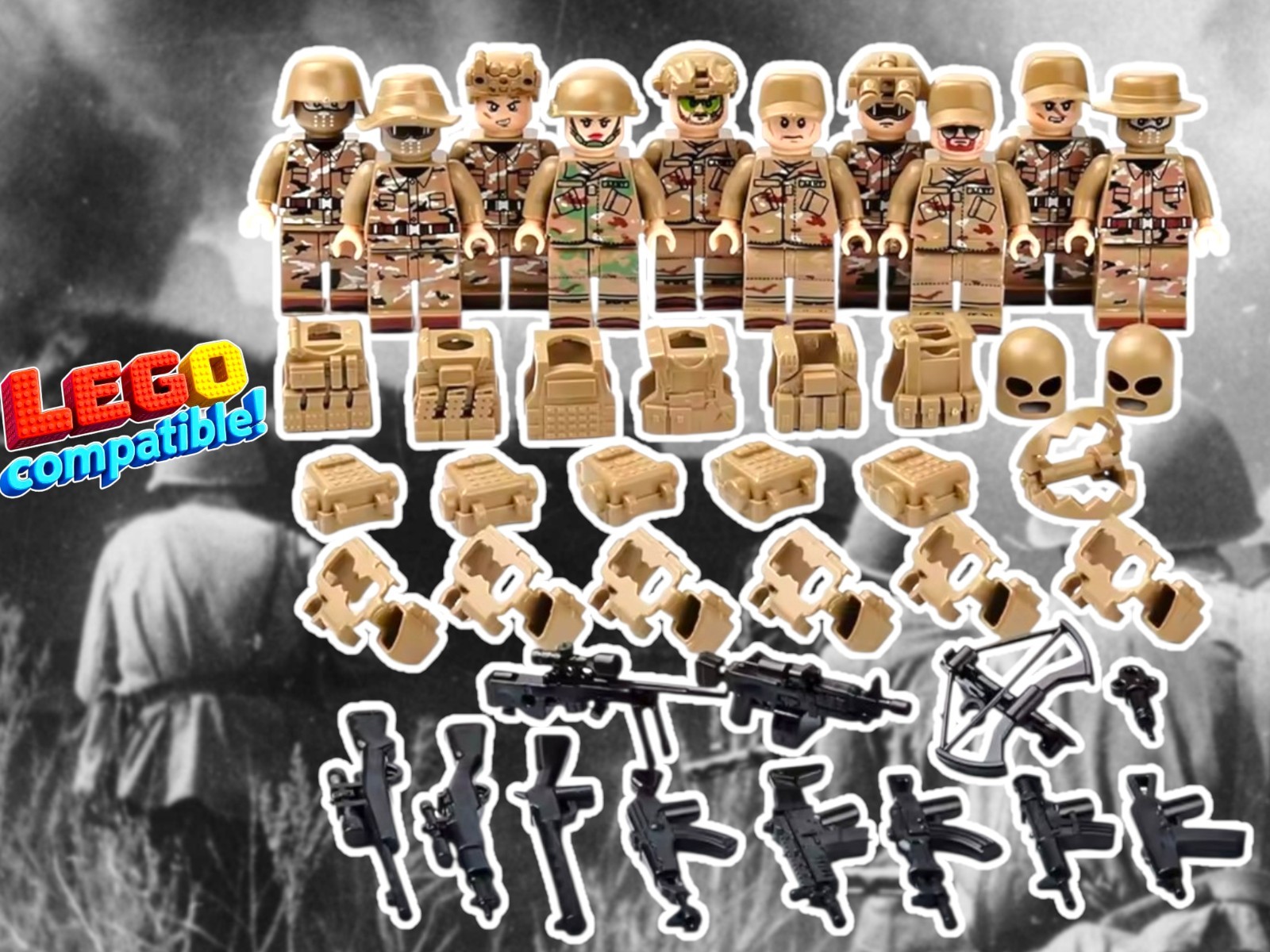 10x USA AMERICAN Army Builder Desert Mini Figure Set Figures Soldier Marine War