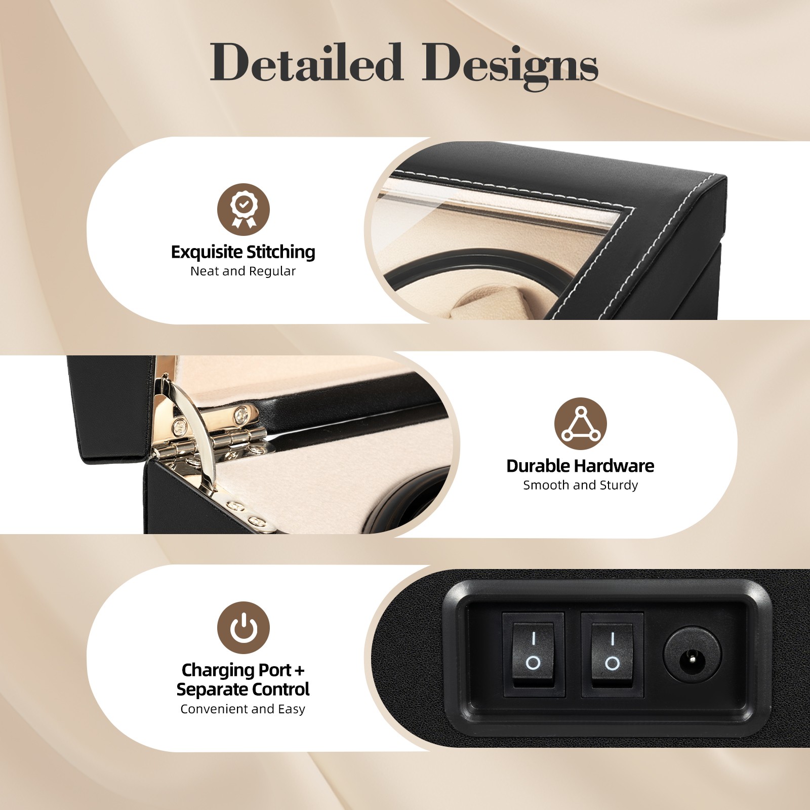 4+6 Automatic Rotation Watch Winder Leather Storage Case Display Box For Gift US