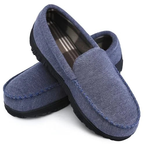 Mens Slippers Microsuede Moccasin Memory Foam House Shoes 10.5 Blue