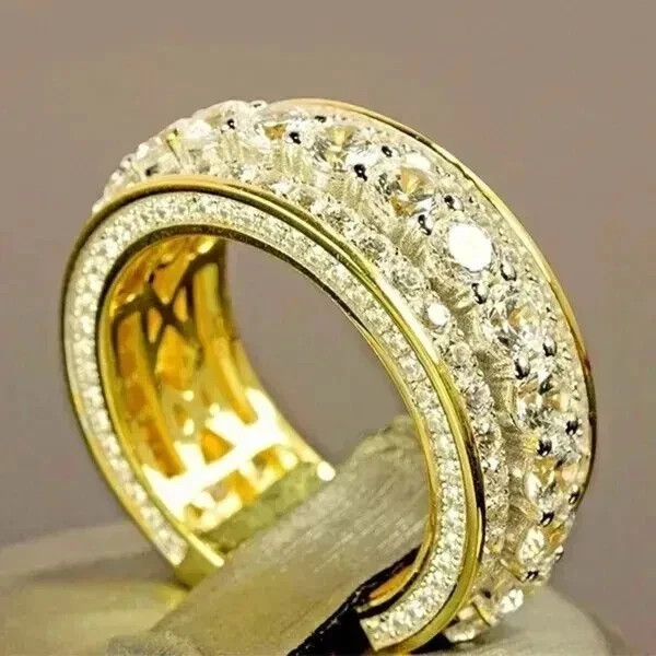 2.20Ct Round Lab Created Diamond Men Engagement Gift Ring 14K Yellow Gold Plated
