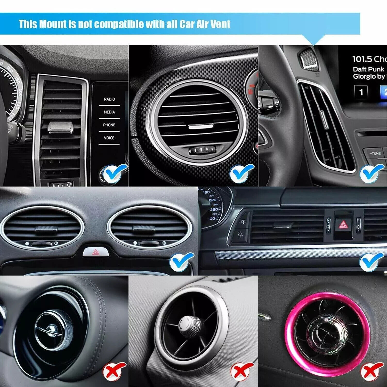 Air Vent Car Phone Holder Universal Car Mount for iPhone 16 15 Samsung Phone GPS