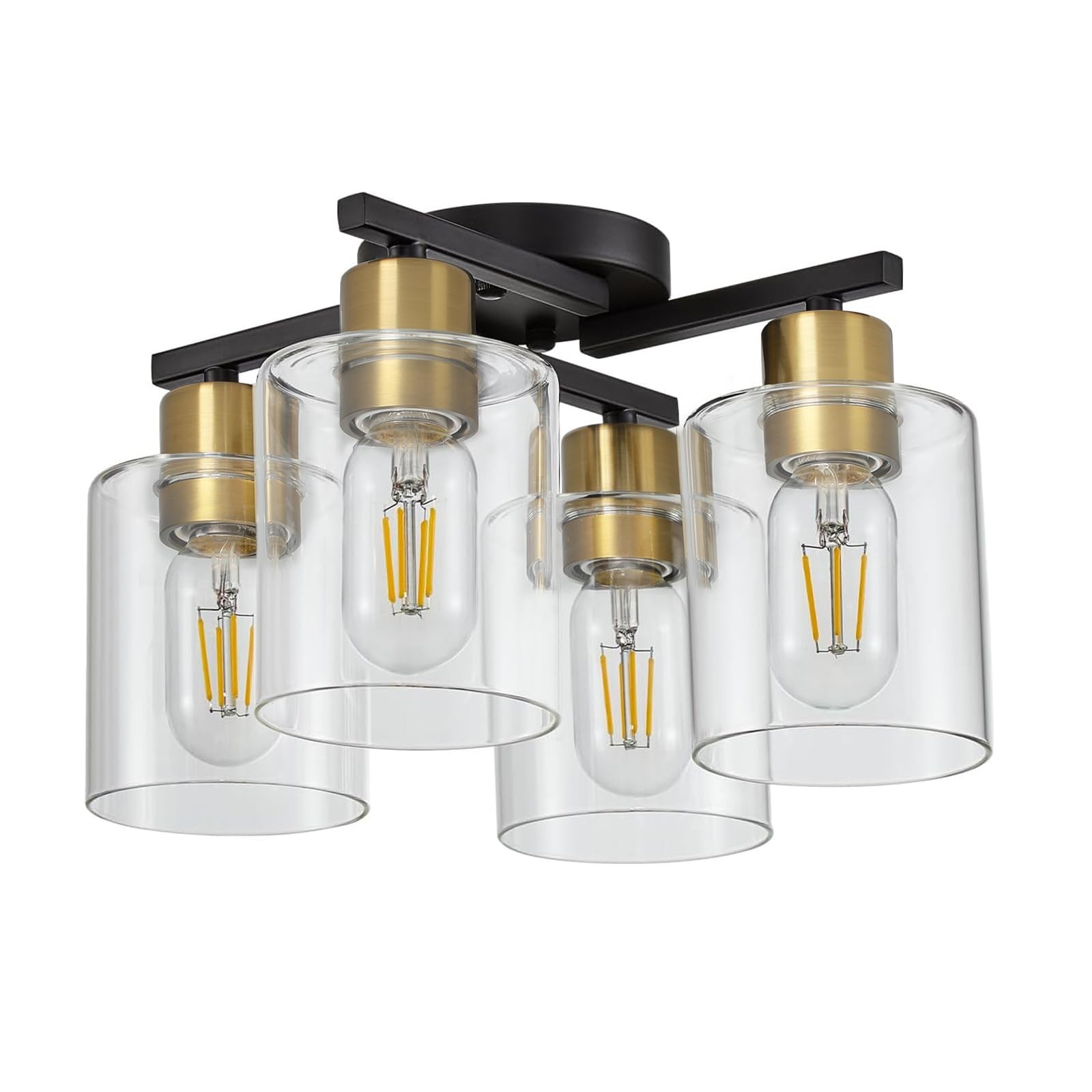 4-Light Semi Flush Mount Ceiling Light, Black and Gold Kitchen Lighting Fixtu...