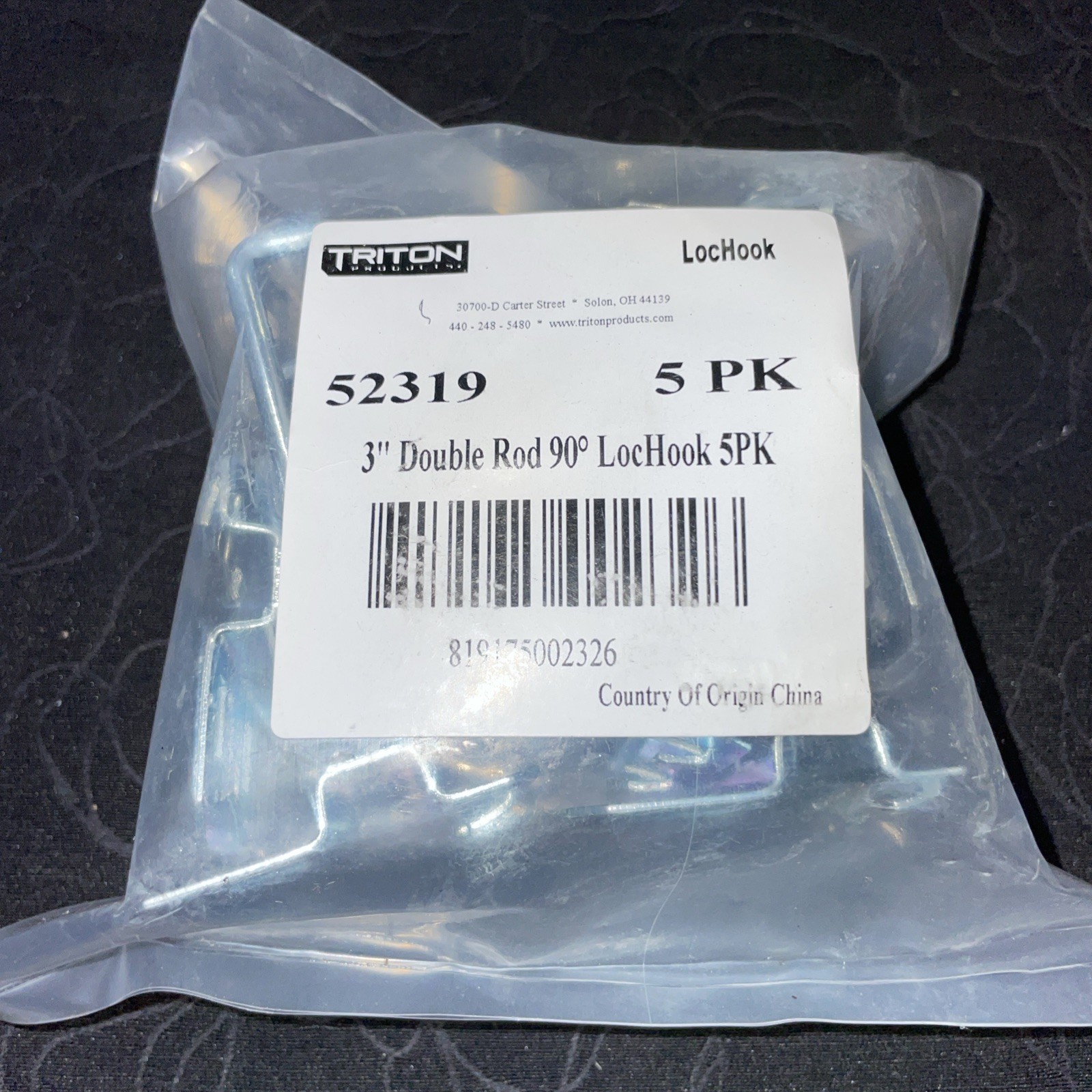 5 Pk Triton LocHook 52319 3" Double Rod 90� End Zinc-Plated Steel Pegboard Hooks