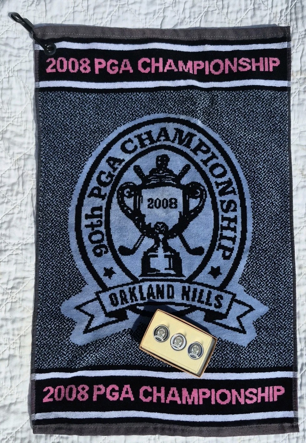 2008 PGA Championship Golf Towel & Ball Markers Set of 3 Oakland Hills 90th Lot