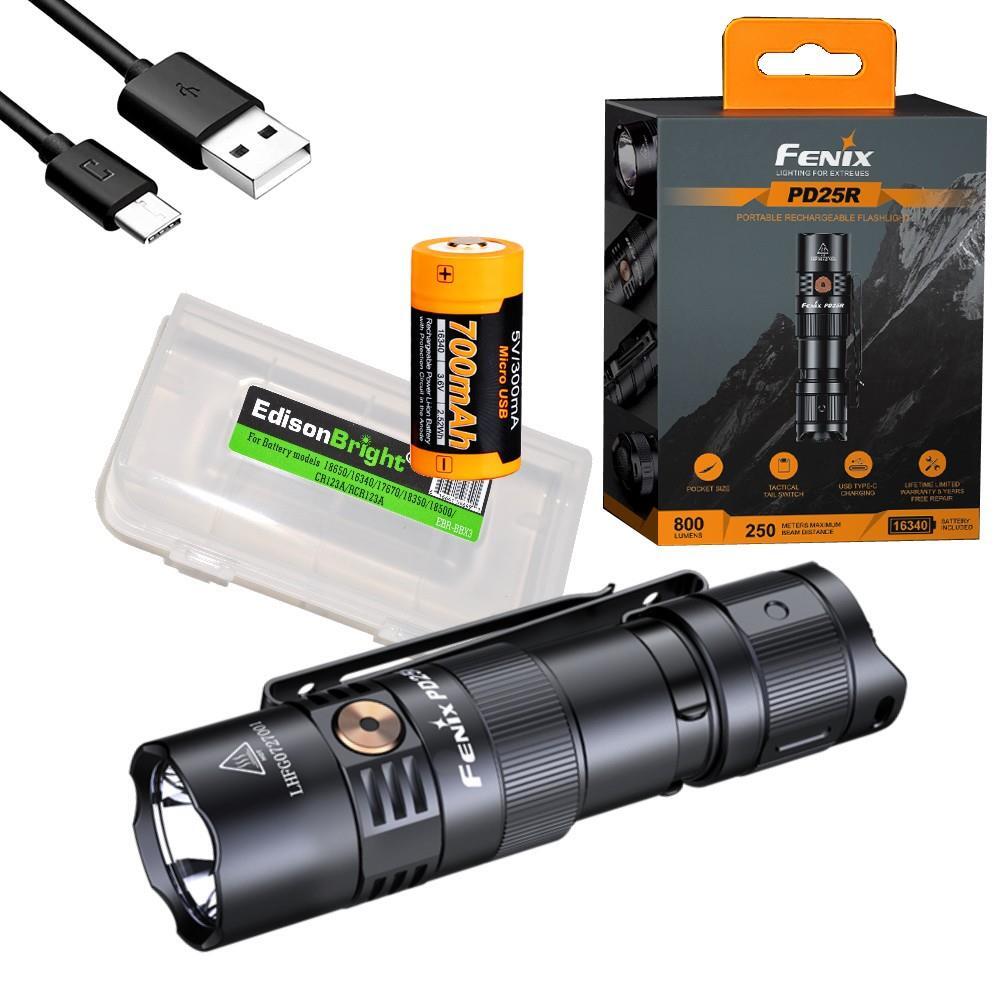 Fenix PD25R 800 Lumen LED EDC Flashlight w/battery & batt carrying case