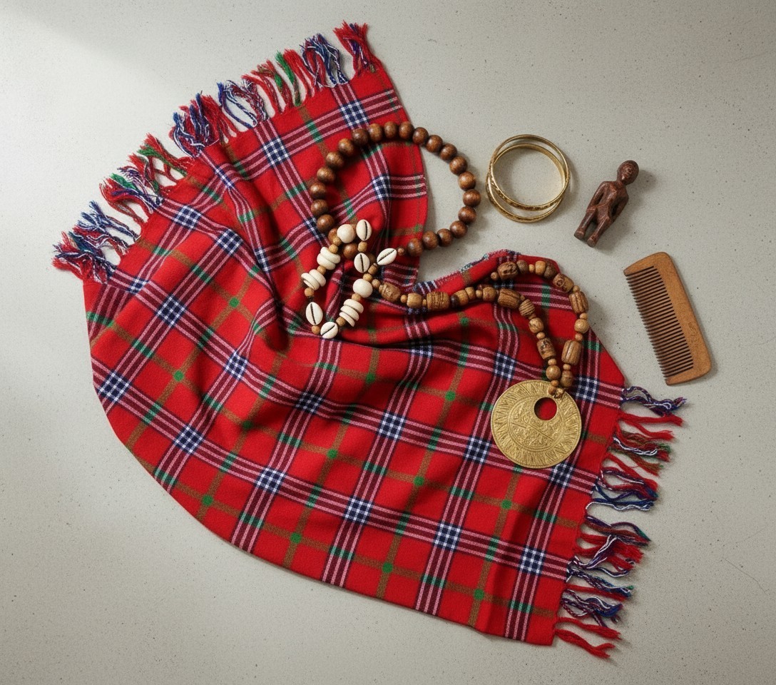Blanket Throw, Picnic African Clothing fmen women,Maasai Shuka red multi checked